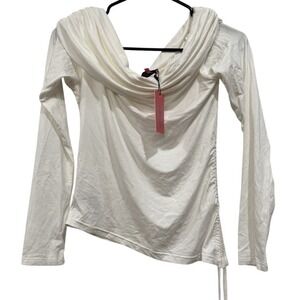 Edikted Lauren Knit White Cowl Neck Long Sleeve Ruched Side Tunic Top Shirt Sz L